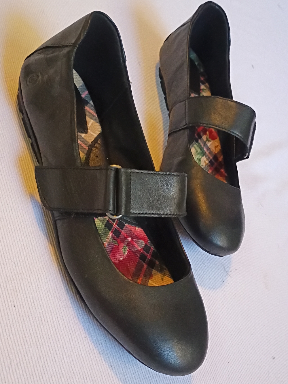 Born Black Mary Jane Strap Flats with Plaid Insole